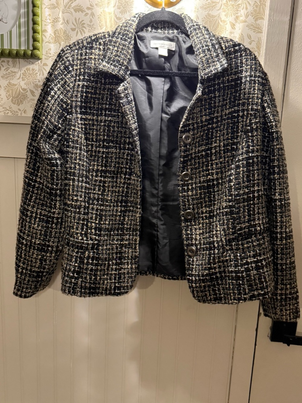 Christopher & Banks Black and White Tweed Jacket with Cream Accents